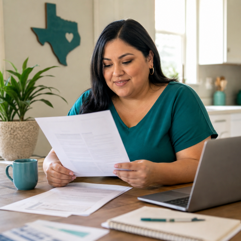 Person reviewing health insurance documents at home for weight loss program coverage in Texas