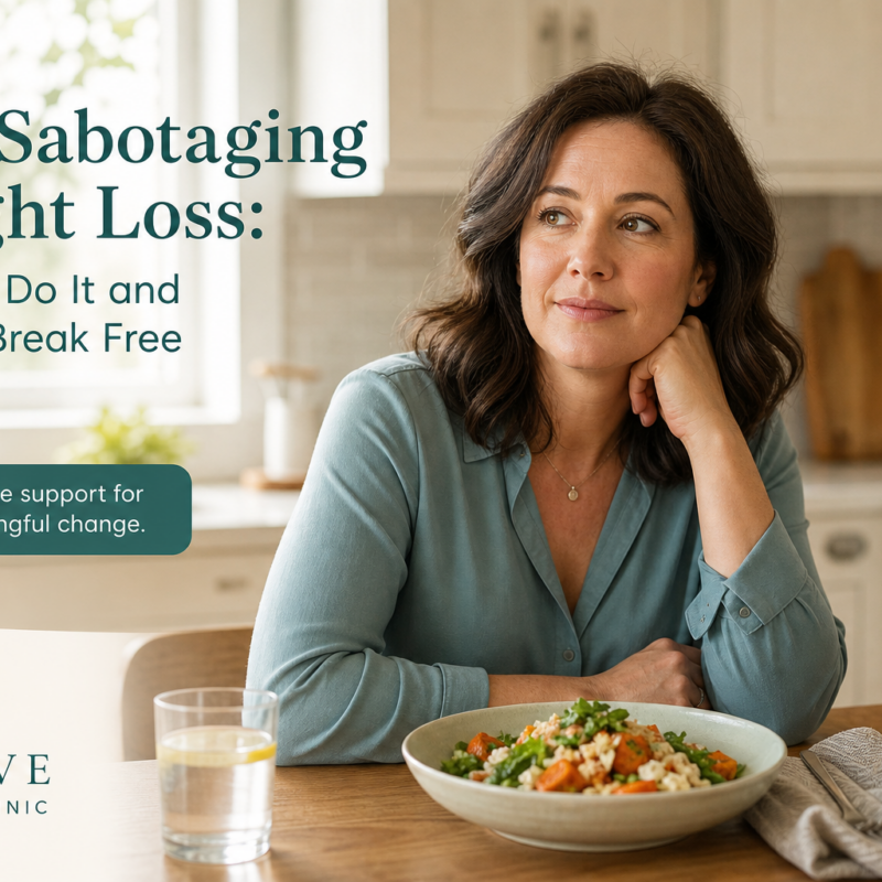 Thoughtful woman at kitchen table reflecting on weight loss habits, warm natural light
