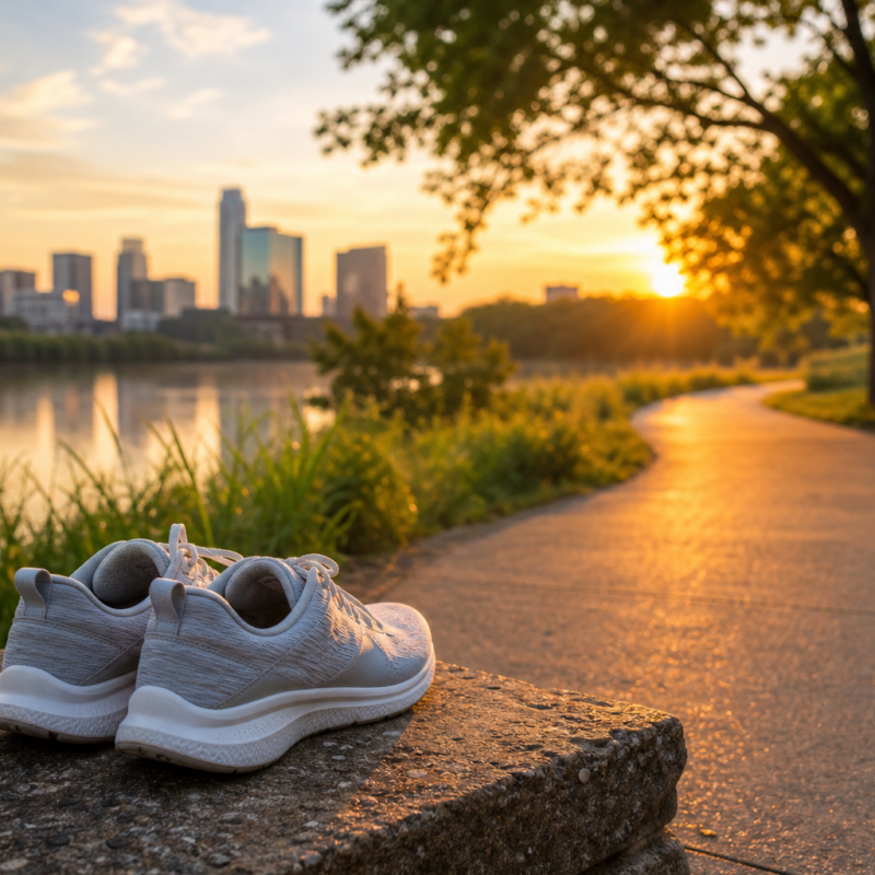Sunrise walking path for 16:8 intermittent fasting morning workout