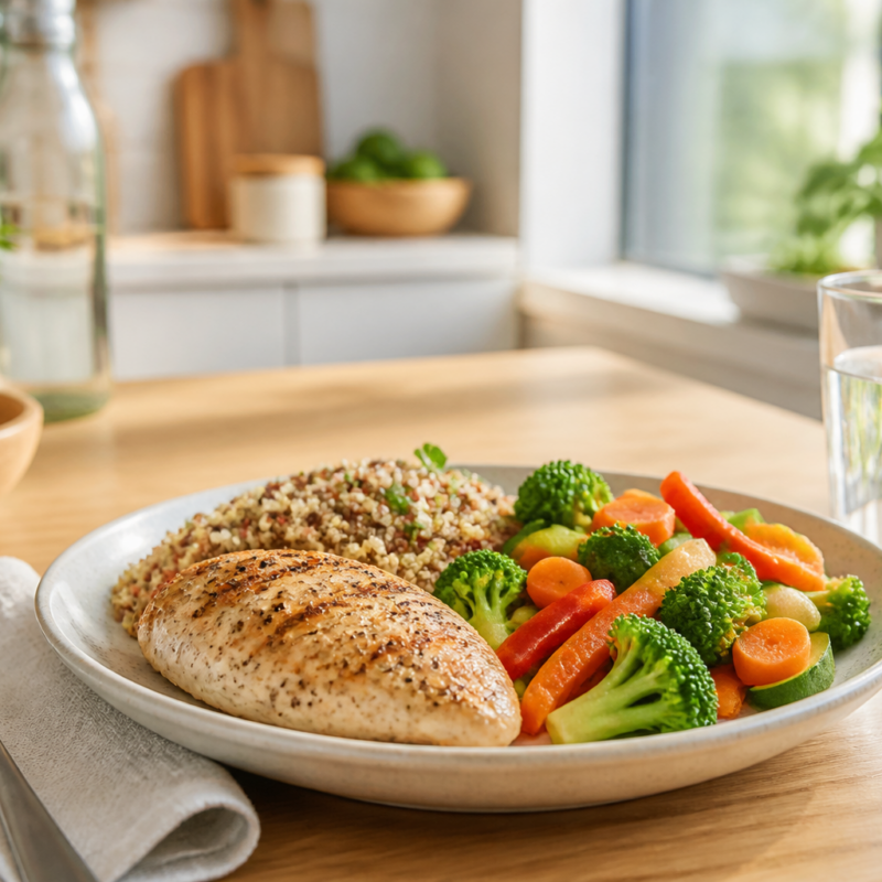 Balanced meal plate for diet-alone weight loss guidance