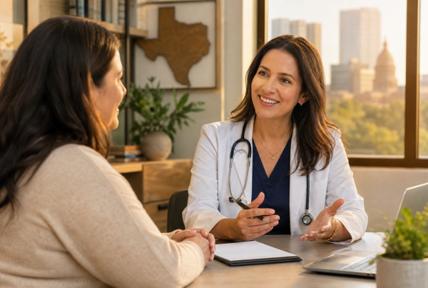 Patient consulting with a medical provider about supervised GLP-1 weight loss care in Texas