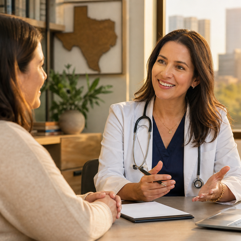 Patient consulting with a medical provider about supervised GLP-1 weight loss care in Texas