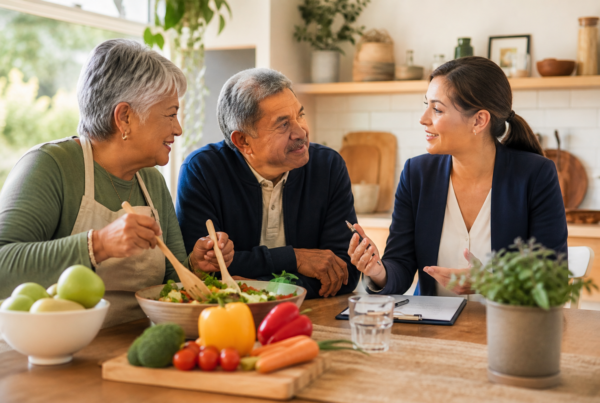 Older adults discussing a balanced weight loss plan with a nutrition professional