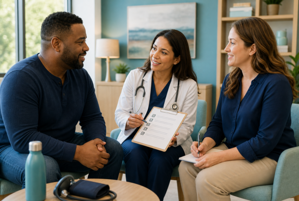 Clinician and dietitian reviewing a weight loss care plan with a Texas patient